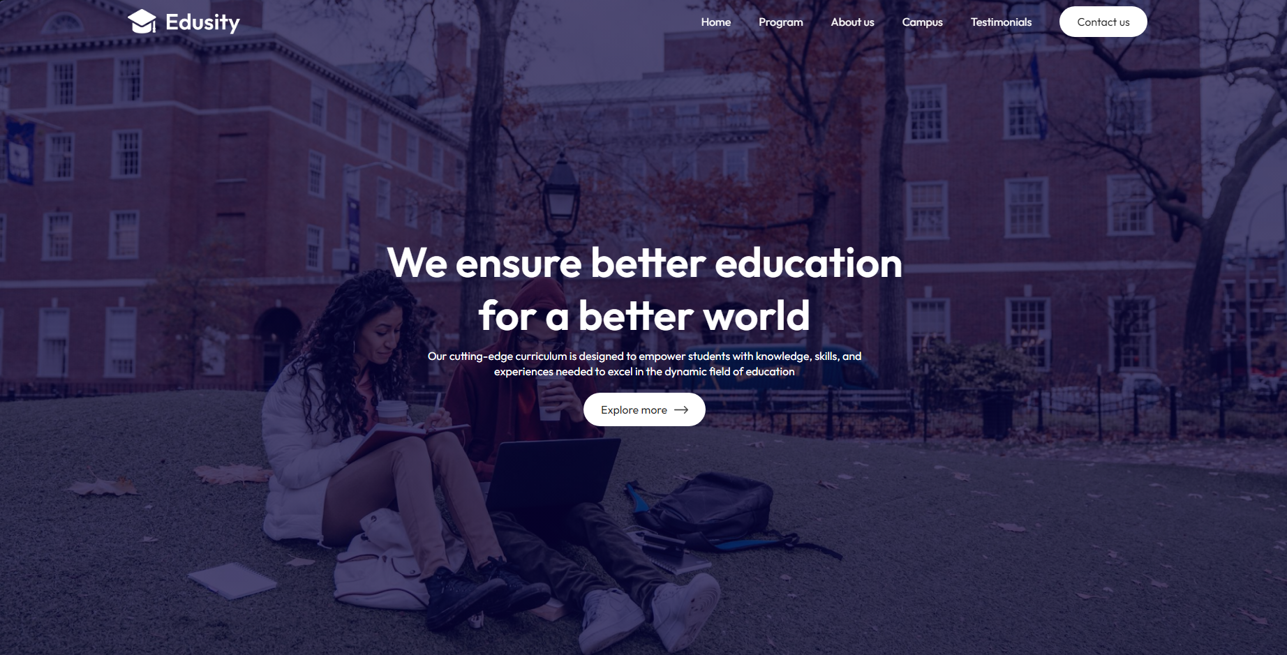 An image of an education website made with react and node